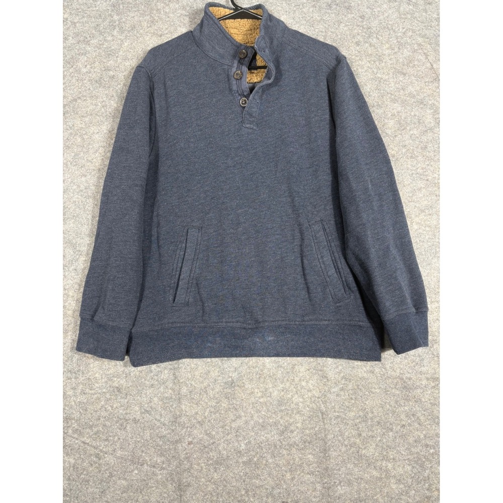 GH Bass Mens Blue Sherpa Lined Snap Neck‎ Pullover Sweater Size L